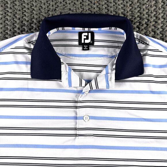 Footjoy Mens Polo Size Large (Lot Of 2) White & Blue Striped, Embroidered sleeve - Picture 13 of 16